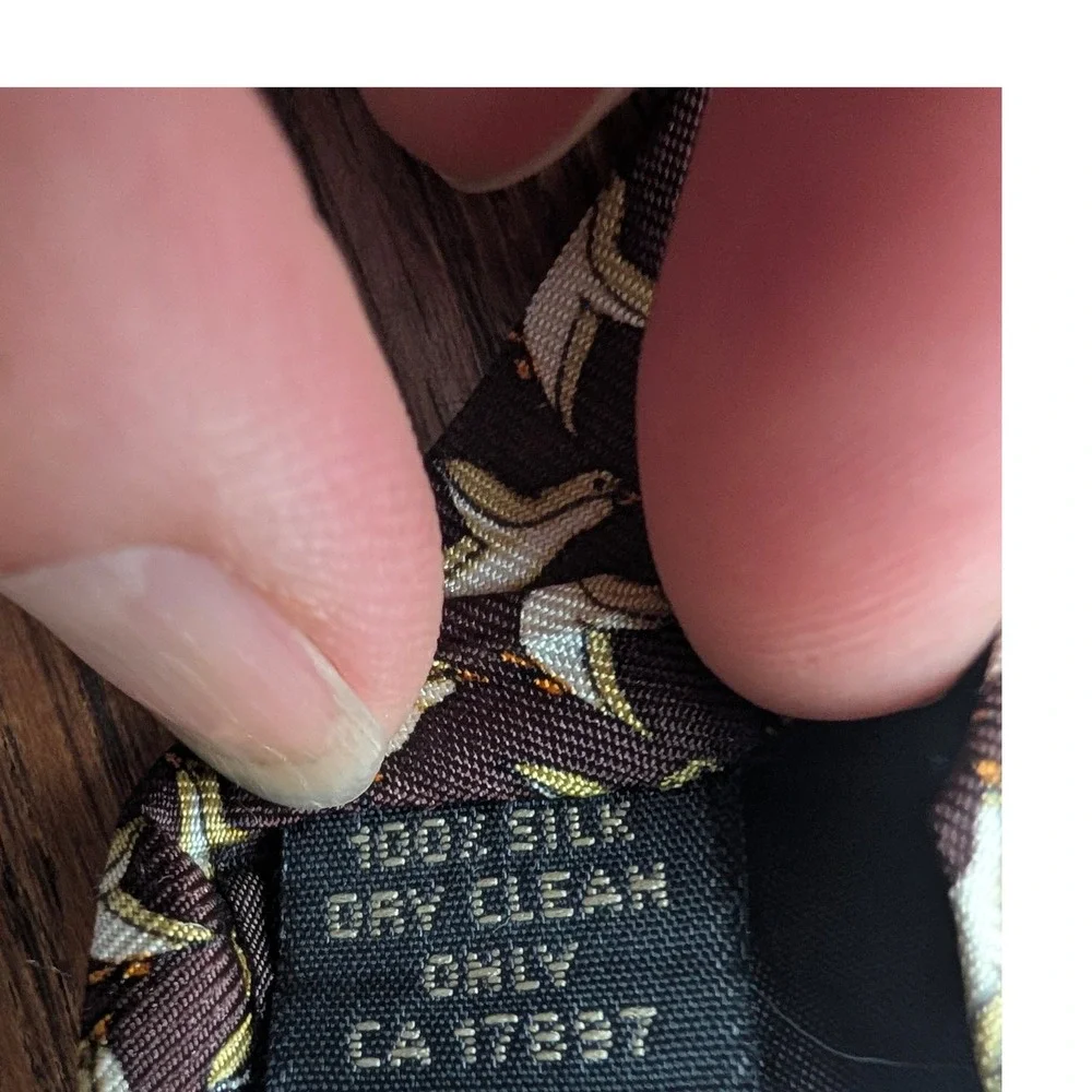 Banana Republic Silk Tie Vintage Brown Penguin Print Made In Italy Good Wide